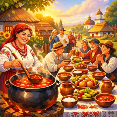 Читати українську народну казку про борщ, що ворогів за стіл посадив Борщ, що ворогів за стіл посадив (українська народна казка)