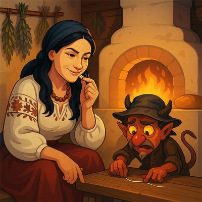 Читати казку Таї Івни про те, як Одарка чорта розуму навчала Як Одарка чорта розуму навчала (Тая Івна)