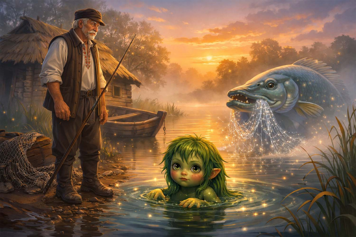 Читати українську народну казку про те, як бідний рибалка витягнув маленького Водяника Як бідний рибалка витягнув маленького Водяника (українська народна казка)